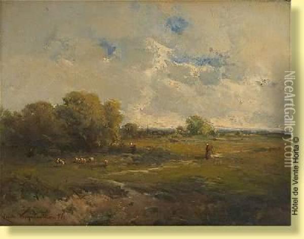 Paysage Avec Moutons Oil Painting - Emile Keymeulen