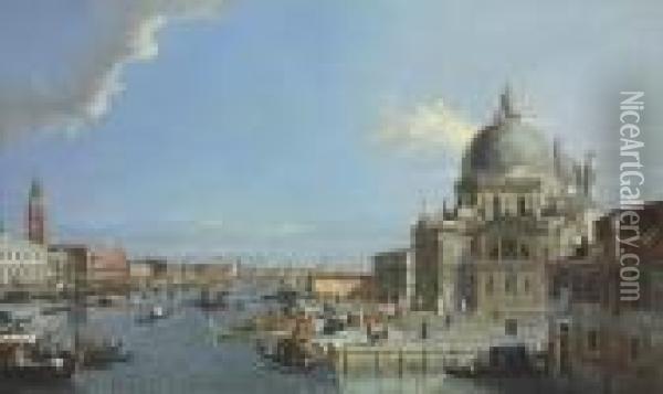 The Grand Canal, Venice, With A Procession Entering The Santa Mariadella Salute Oil Painting - (Giovanni Antonio Canal) Canaletto