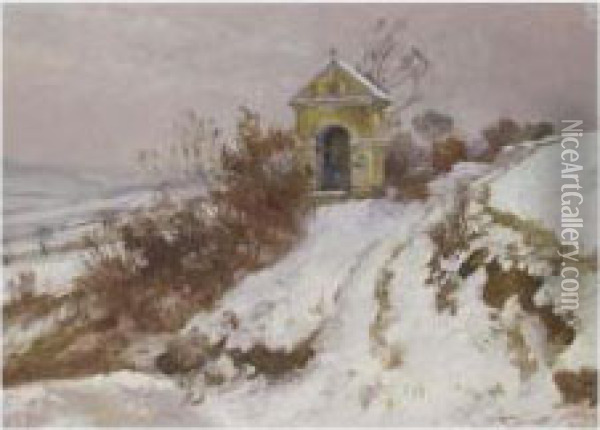 A Roadside Chapel In The Snow Oil Painting - Hugo Darnaut