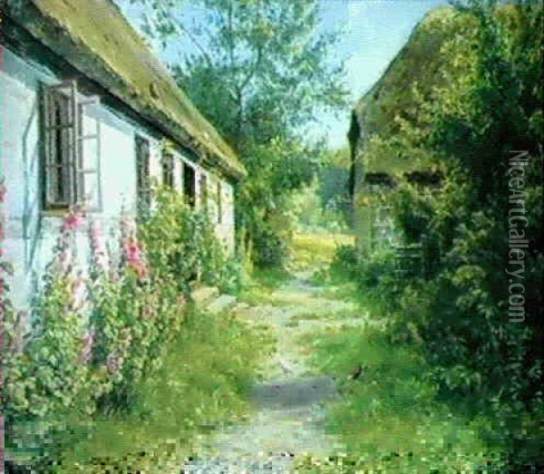 Stodroser Ved Et Bondehus Oil Painting - Johannes Boesen