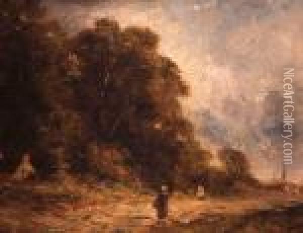 Wooded Landscape With Figure In A Lane Oil Painting - Thomas Gainsborough