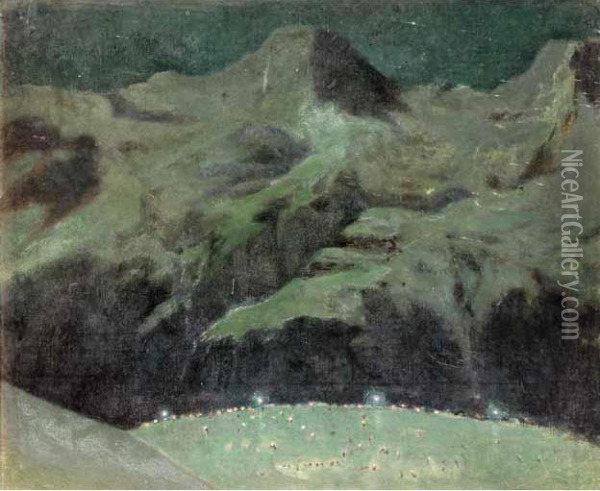 The Mountains At Dusk Oil Painting - Benjamin Eastlake Leader