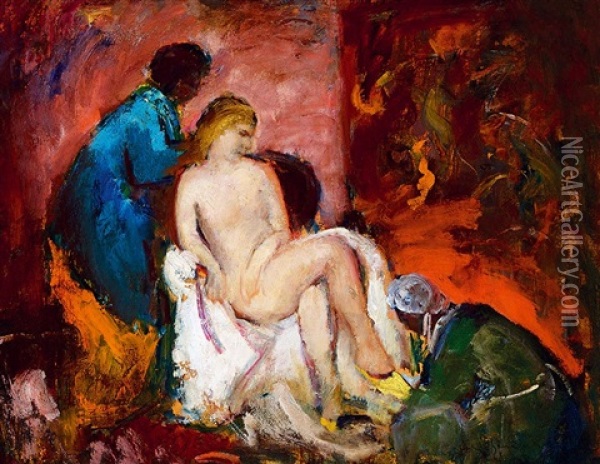 After Bath, 1930s Oil Painting - Bela Ivanyi Gruenwald