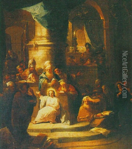 Christ And The Scribes In The Temple Oil Painting - Christian Wilhelm Ernst Dietrich
