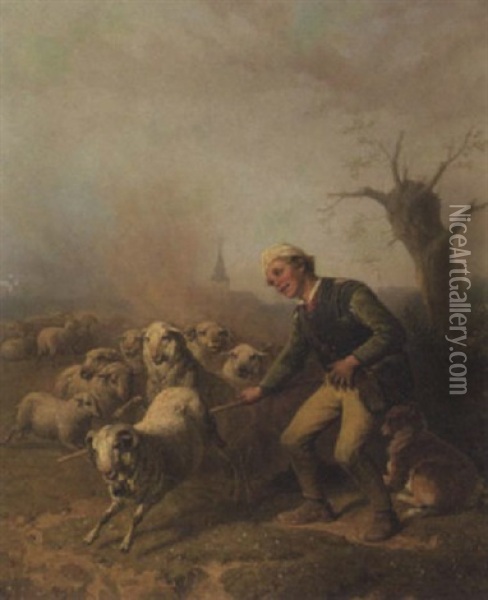 Ein Junger Schafer Mit Seiner Herde Oil Painting - Theodor (Fried. Wilhelm Heinrich Th.) Hosemann