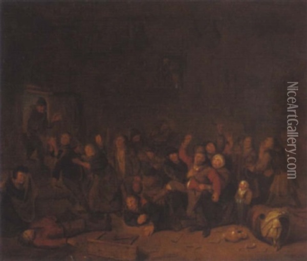 Raufende Bauern Im Wirtshaus Oil Painting - Egbert van Heemskerck the Younger