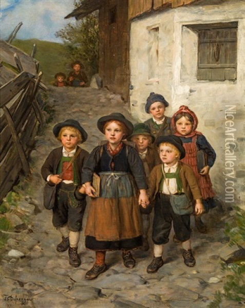 On The Way To School Oil Painting - Franz Von Defregger