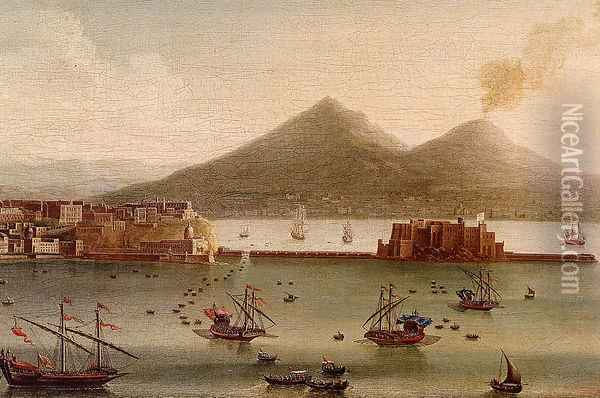 Naples, A View Of The Bay Taken From Posillipo Looking Towards Mount Vesuvius - detail Oil Painting - Juan Ruiz
