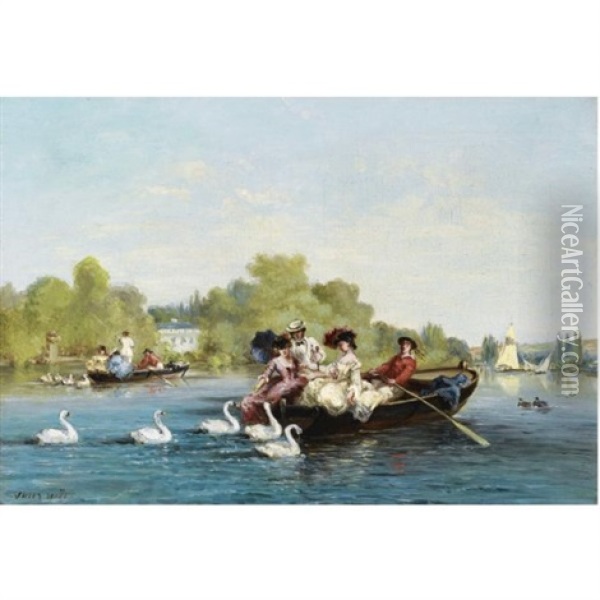 La Seine A Bougival Oil Painting - Jules Achille Noel