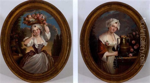The Milk Maid (+ The Flower Girl; Pair) Oil Painting - Jean Baptiste Greuze