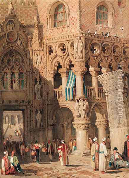The entrance to the Palazzo Ducale from the Piazzetta San Marco, Venice, Italy Oil Painting - Samuel Prout