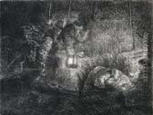 Adoration Of The Shepherds : A Night Piece Oil Painting - Rembrandt Van Rijn