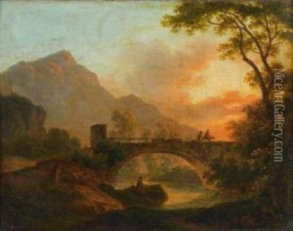Paysage Au Pont Oil Painting - Simon-Joseph-Alexandre-Clement Denis