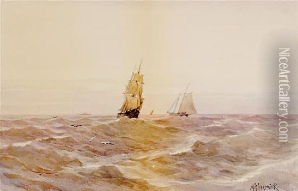 Ships At Sea Oil Painting - Melbourne Havelock Hardwick