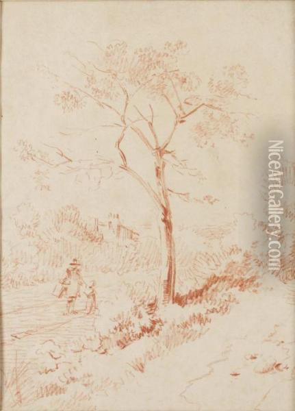 Landskap Med Trad Och Figurer Oil Painting - Jean-Honore Fragonard