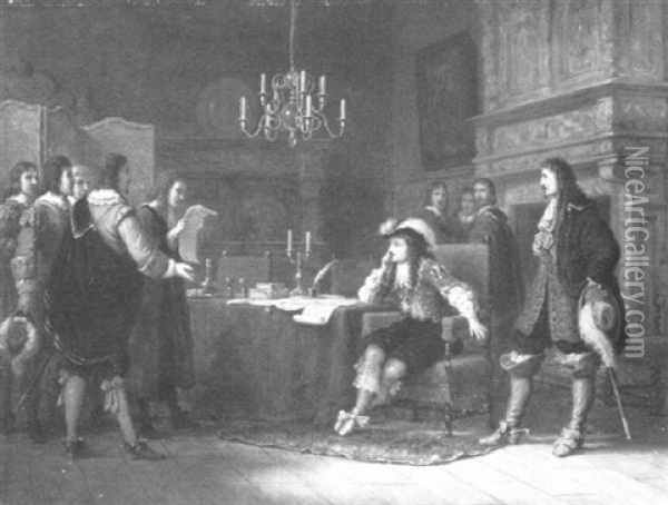 Konig Karl I. Von England Wird Das Todesurteil Verlesen Oil Painting - Andries Scheerboom