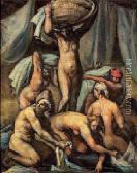 Lavandieres A Venise Oil Painting - Emile Bernard