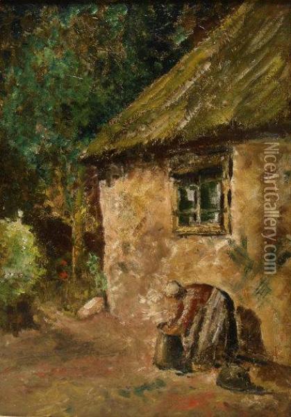 Dutch Cottage With Figure In The Foreground Oil Painting - Andrew Colley
