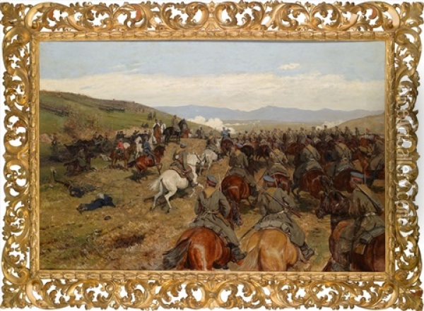 Furst Alexander Von Battenberg In Der Schlacht Am Fluss Slivnica Oil Painting - Antoni Piotrowski