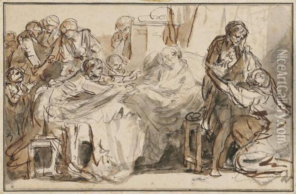 The Death Of A Patriarch Mourned By His Family Oil Painting - Jean Baptiste Greuze