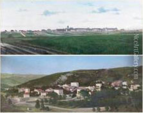 Vues Panoramiques De Damerey Et Lamalou-les- Bains Oil Painting - Michel Korochansky