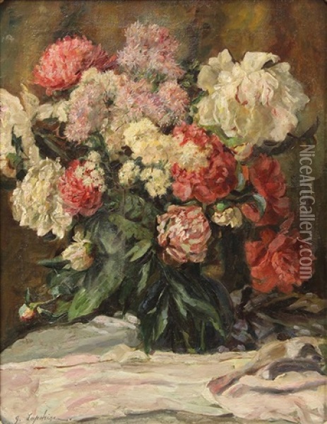 Still Life With Flowers Oil Painting - Georgi Alexandrovich Lapchine