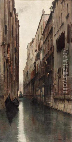Along The Canal, Venice Oil Painting - Vincenzo Caprile
