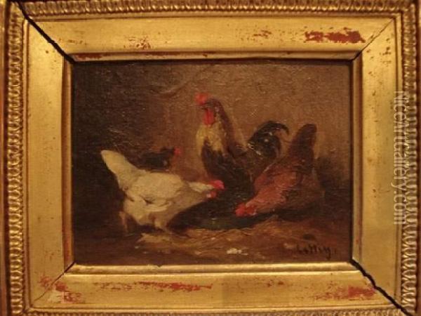 Poules Et Coq Oil Painting - Eugene Cottin