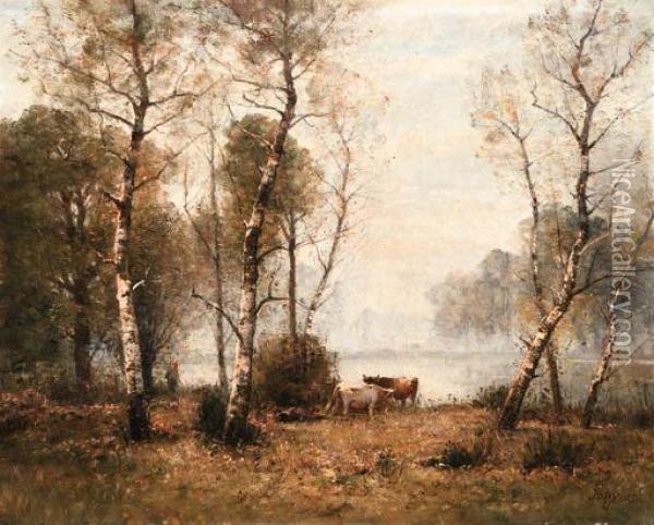A Wooded River Landscape Oil Painting - Louis-Aime Japy