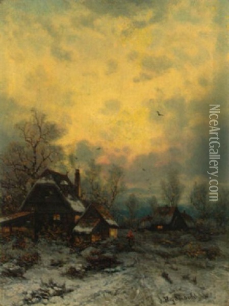 Winterabend Am Niederrheinischen Dorf Oil Painting - Friedrich Josef Nicolai Heydendahl