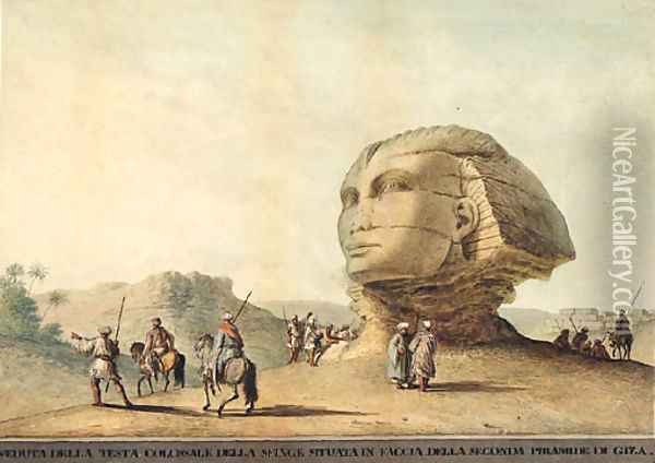 Veduta Della Testa Colossale Della Sfinge Situata In Faccia Dalle Seconda Piramide Di Giza Oil Painting - Luigi Mayer