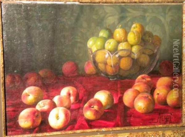 Natura Morta Di Frutta In Interno Oil Painting - Augusto Ferri