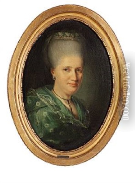 Portrait Of Johanne Maria Mylius, Nee Heitmann (1744-1773) With A High Hairdo And A Black Lace Around Her Neck Oil Painting - Jens Juel