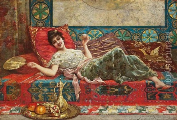 Refreshments In The Harem Oil Painting - Emile Eisman-Semenowsky