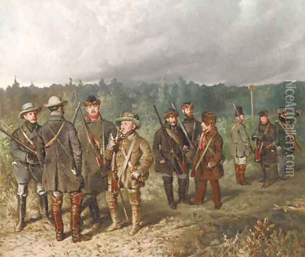 Hunting party of German junkers Oil Painting - Ludwig Ferdinand Von Rayski