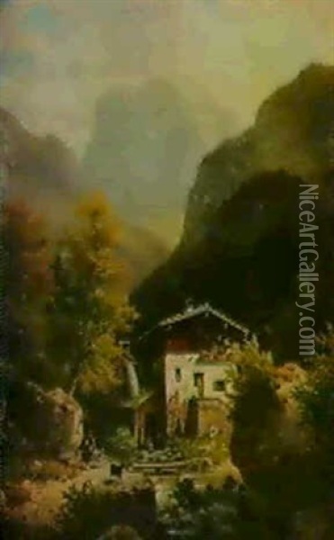 Kvarnhus I Tyrolen Oil Painting - Ludwig Sckell