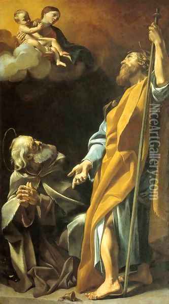 Madonna and Child with Sts Anthony Abbot and James the Greater Oil Painting - Giovanni Lanfranco