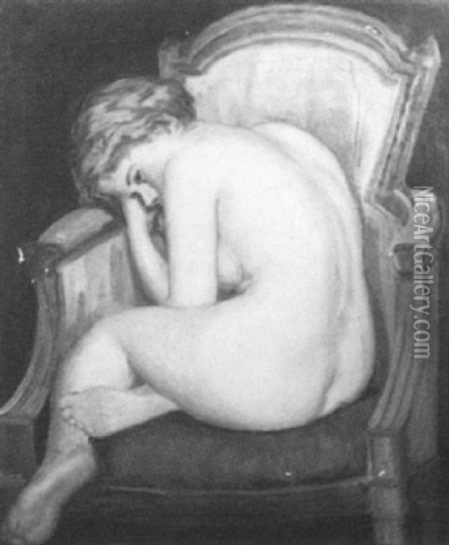 Portrait Of A Nude Girl In An Upholstered French Armchair Oil Painting - George Benjamin Luks