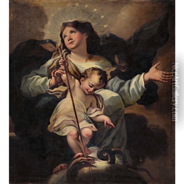 Strahlenkranzmadonna Mit Jesuskind, Das Die Schlange Totet Oil Painting - Federico Bianchi