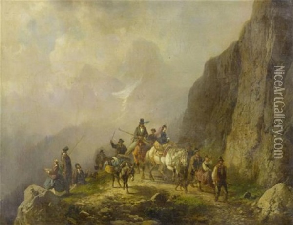 Reisende In Den Alpen Oil Painting - Adolf Schmidt