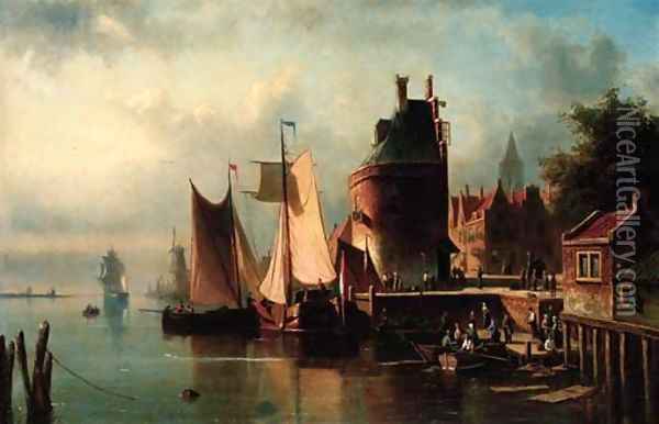 Unloading ships at a Dutch port Oil Painting - Abraham Hulk Jun.