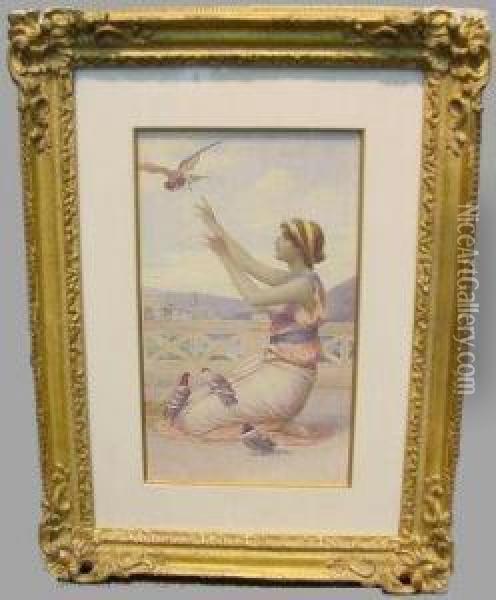 Classical Maiden With Birds Oil Painting - Henry Ryland