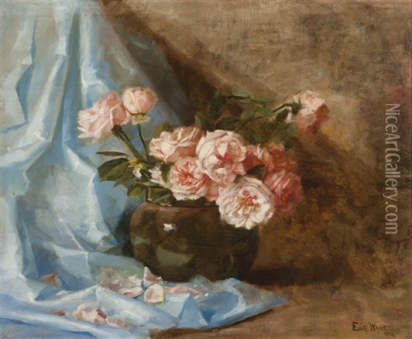 Still Life With A Vase Of Roses Oil Painting - Edith White