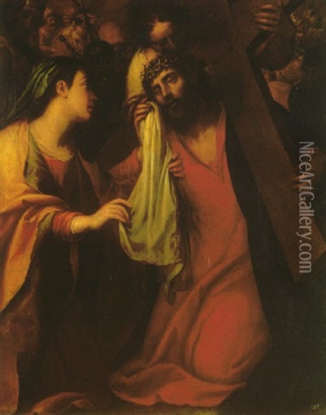 Saint Veronica Handing The Shroud To Christ On The Way To Calvary Oil Painting - Giovanni Stefano Danedi