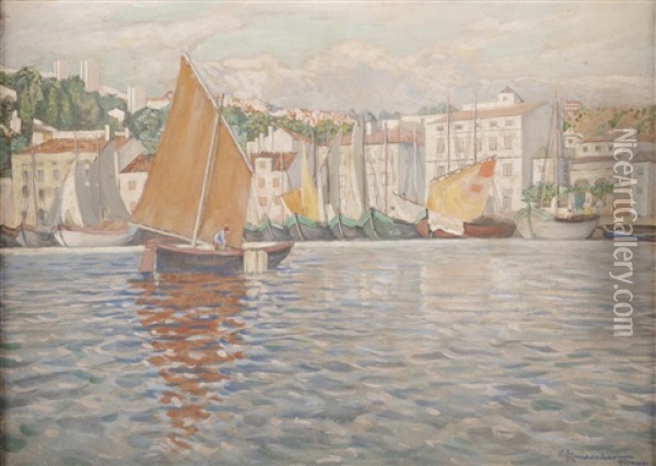 Der Hafen Von Pirano Oil Painting - Eduard Ameseder