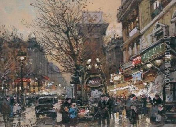 < La Porte St Denis >, Vers 1935 Oil Painting - Eugene Galien-Laloue