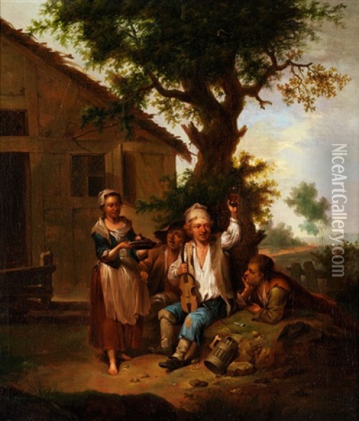 Geiger Mit Erhobenem Bierglas Oil Painting - Johann Conrad Seekatz
