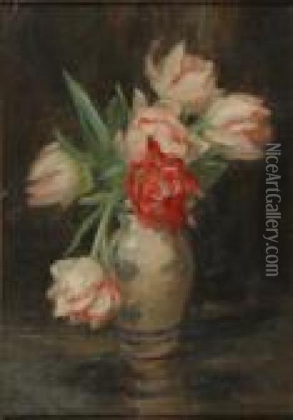 Tulips In A Vase Oil Painting - Kate Wylie