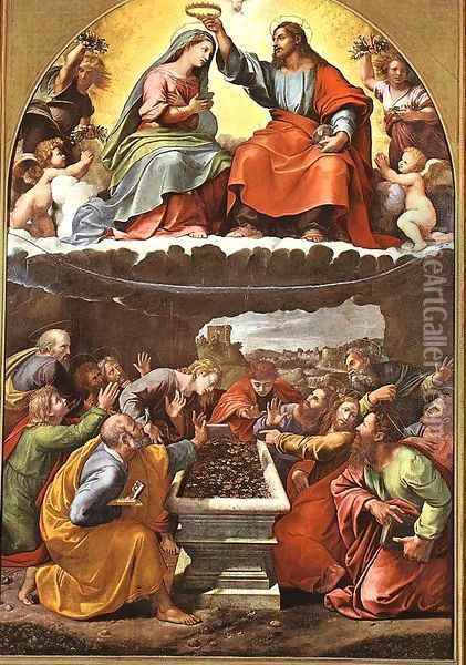 Coronation of the Virgin (Madonna of Monteluce) Oil Painting - Giulio Romano (Orbetto)