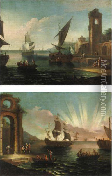 Vedute Costiere Con Figure E Imbarcazioni Oil Painting - Paolo Maria Antoniani